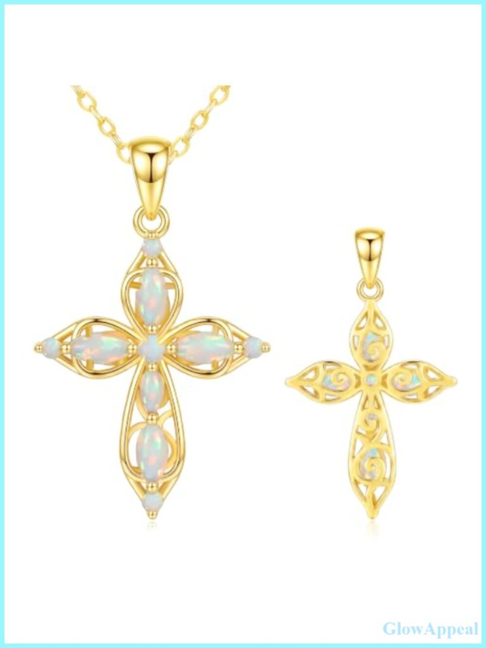 14K Gold Plated Opal Cross Necklace Pendant Christian Jewelry